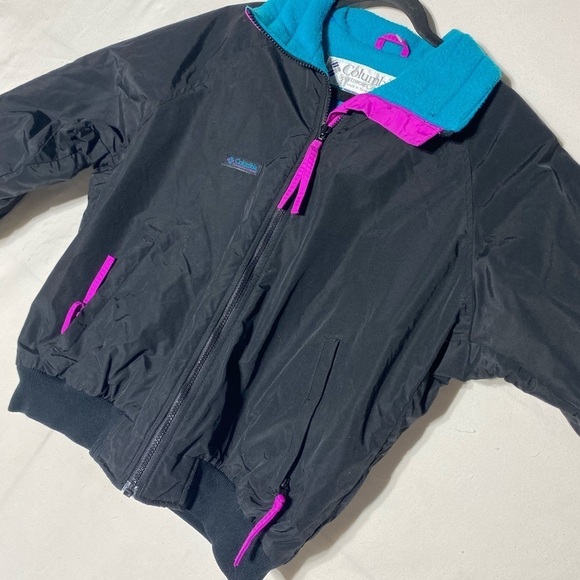 Vintage Columbia Black Teal Pink Fleece Lined Wind Breaker M - Picture 7 of 13
